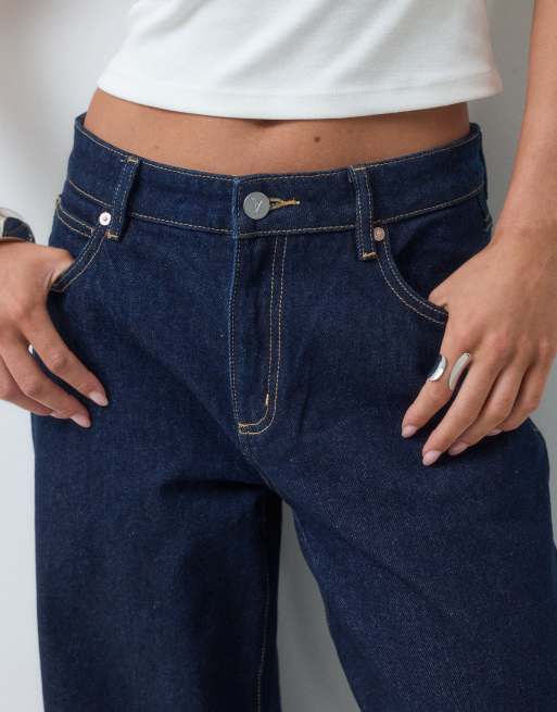 Abrand Jeans petite 95 mid rise wide leg jeans in indigo blue wash, 4 of 5