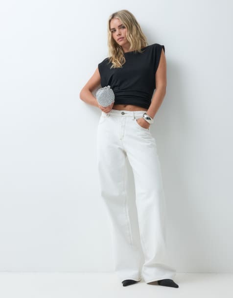 Abrand Jeans Petite 99 baggy jeansy ze średnim stanem w kolorze złamanej bieli - view 1