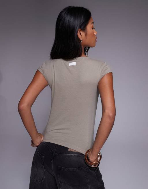 Abrand Jeans - T-shirt effet rétréci à mancherons et imprimé ange - Beige, 4 de 4