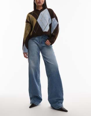 Abrand Jeans Tall - 94 - Weit geschnittene Paloma-Jeans in Mittelblau mit hohem Bund