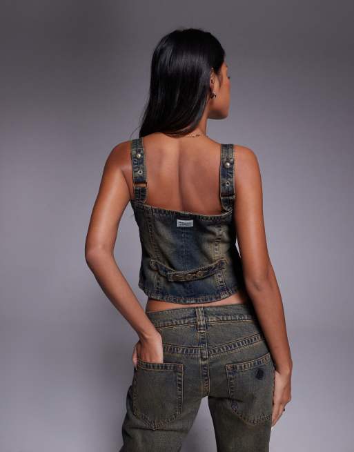 Abrand Jeans – Utility-Jeansoberteil in dunkler Waschung mit Reißverschluss vorne, Kombiteil, 4 von 4