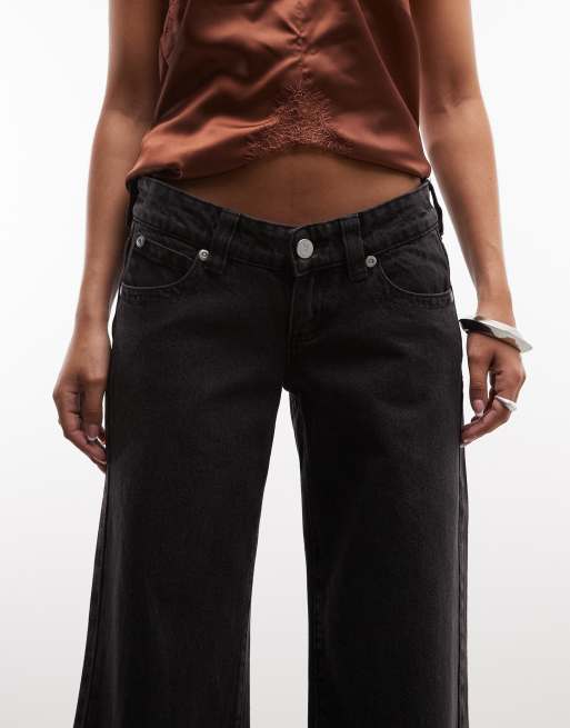 Abrand Jeans - vaqueros de pernera ancha de talle muy bajo en negro lavado, 4 de 5