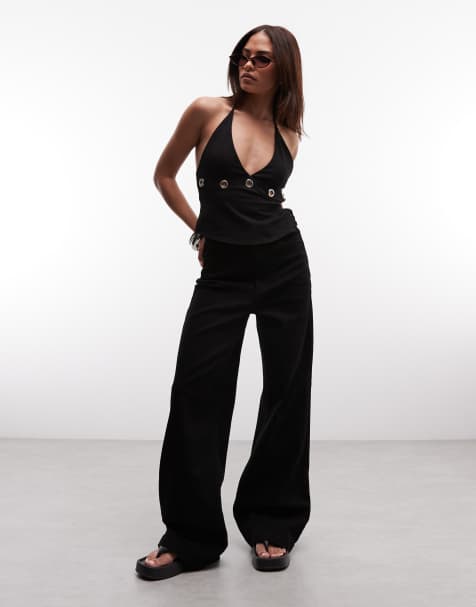 Abrand Petite 94 Nellie high waist wide leg jean in black - view 1