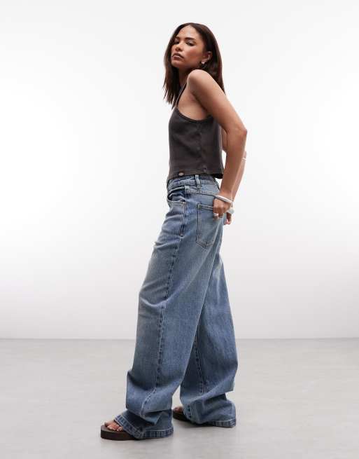 Abrand Petite 94 Selena high waist wide leg jean in blue, 2 of 5