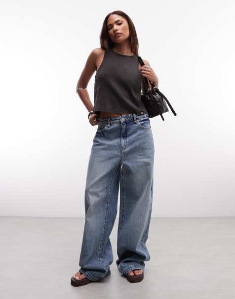 Abrand Petite - 94 Selena - Jeans met wijde pijpen en hoge taille in blauw - view 1