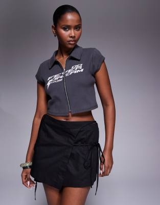 Abrand - Polo crop top à fermeture éclair - Gris anthracite