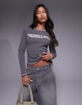 [Abrand Denim] Abrand rebellion print long sleeve t-shirt in grey L grey
