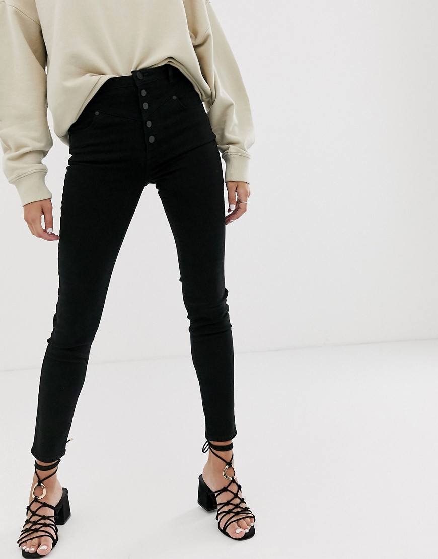 Abrand Denim - Abrand x josephine skriver - skinny jeans met zichtbare knoop en hoge taille-zwart