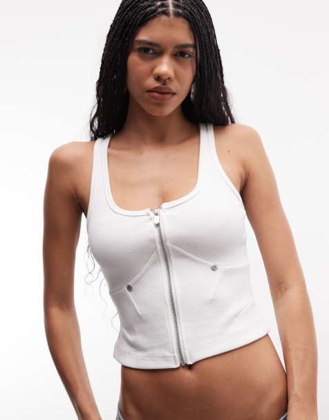 Abrand zip up cropped denim top in white - view 1