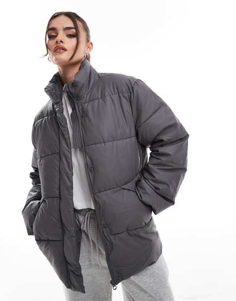 Abrigo acolchado gris con cuello alto de PIECES - view 1