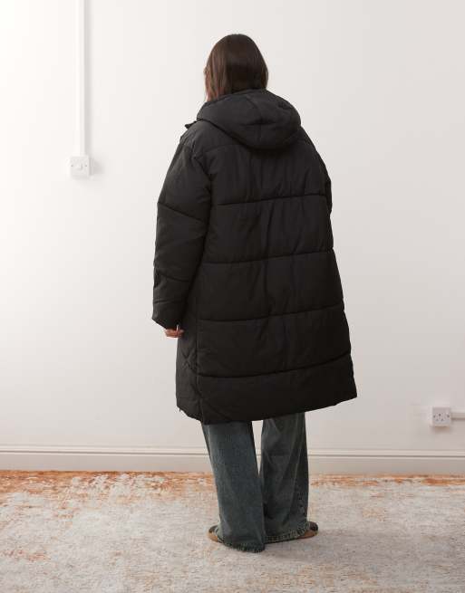 Abrigo acolchado largo negro con capucha de Noisy May ASOS - Main Image
