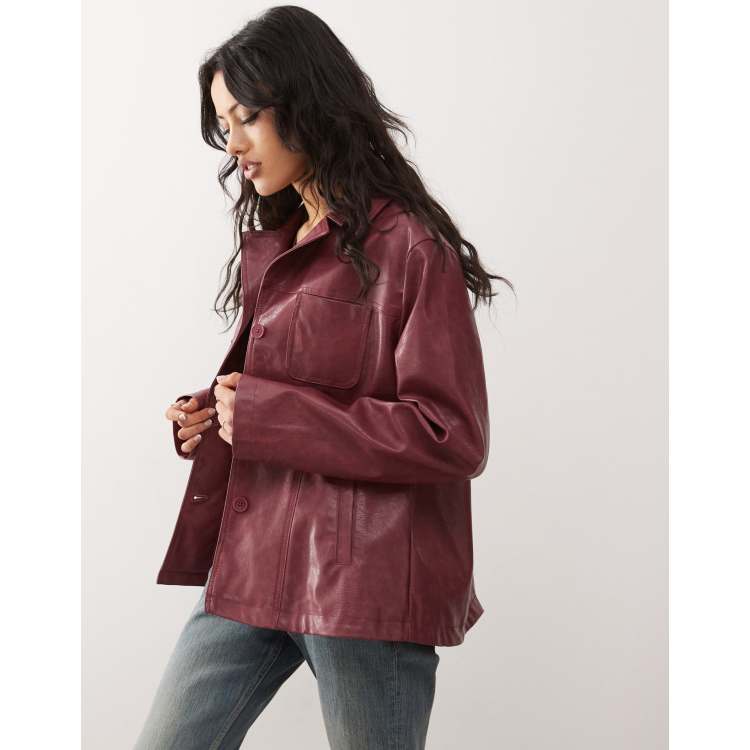 Abrigo burdeos estilo americana de estilo años 90 de cuero