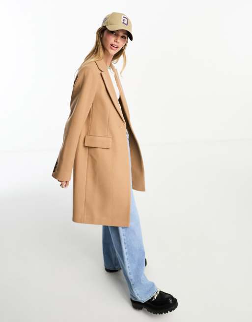 Abrigo camel forrado estilo formal con botones delanteros de New Look, 3 de 4