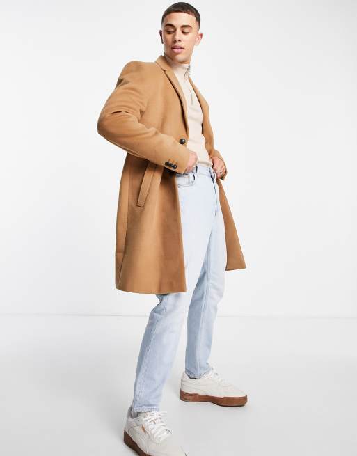 Abrigo color camel de corte clásico de Topman
