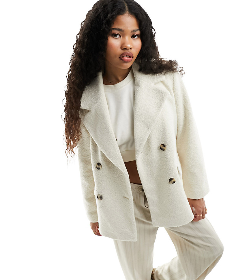 abrigo color crema de estilo retro con doble botonadura de vero moda petite-blanco