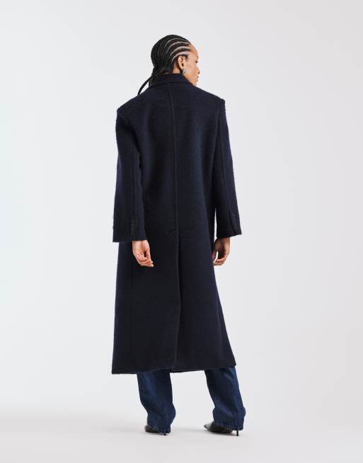 Abrigo dad azul marino de tejido cepillado de mezcla de lana premium de ASOS DESIGN, 4 de 4