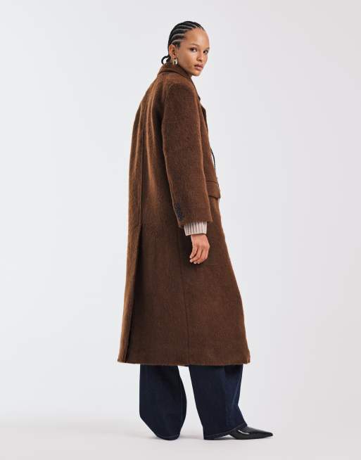 Abrigo dad marrón caramelo de tejido cepillado de mezcla de lana premium de ASOS DESIGN, 4 de 4