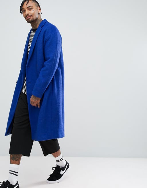 Abrigo de doble botonadura en azul texturizado con hombros caídos de ASOS