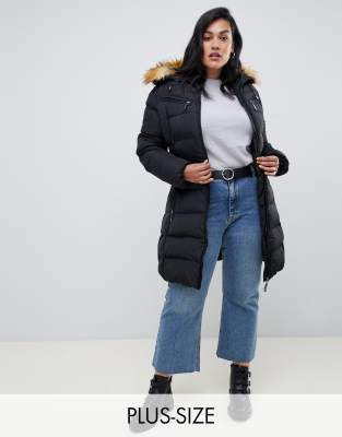 Chaqueta parka con forro ribete de pelo sintético en contraste sin bolsa Chaqueta parka con forro ribete de pelo sintético en contraste sin bolsa