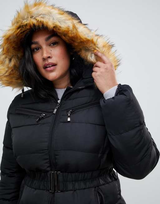 Chaqueta parka con forro ribete de pelo sintético en contraste sin bolsa Chaqueta parka con forro ribete de pelo sintético en contraste sin bolsa