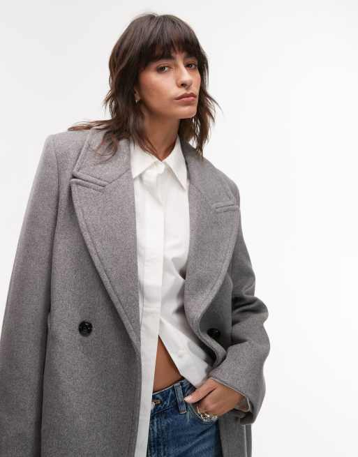 Abrigo Cruzado Abrigo PaÃ±o Mango Mujer Abrigo De Sastre Gris De