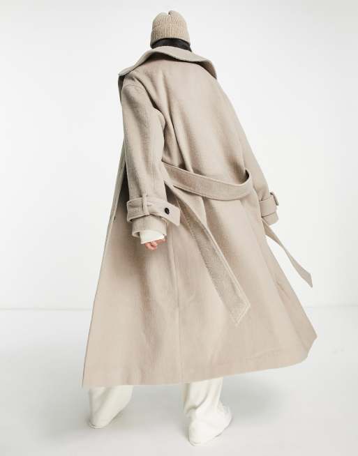 Abrigo de vestir boyfriend beis grisáceo de mezcla de lana cepillada de ASOS DESIGN, 2 de 4