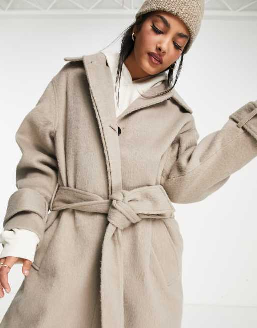 Abrigo de vestir boyfriend beis grisáceo de mezcla de lana cepillada de ASOS DESIGN, 3 de 4