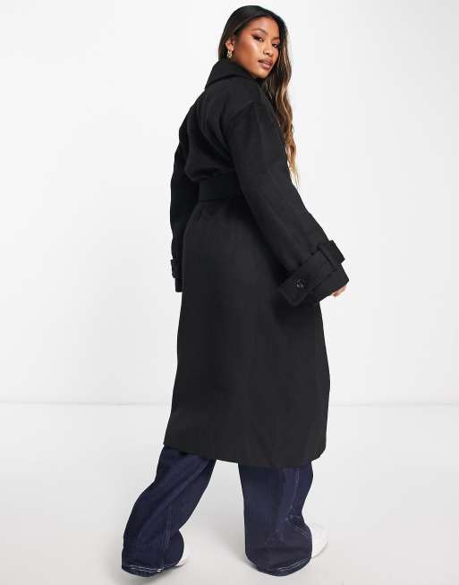 Abrigo de vestir boyfriend negro de mezcla de lana cepillada de ASOS DESIGN, 2 de 4