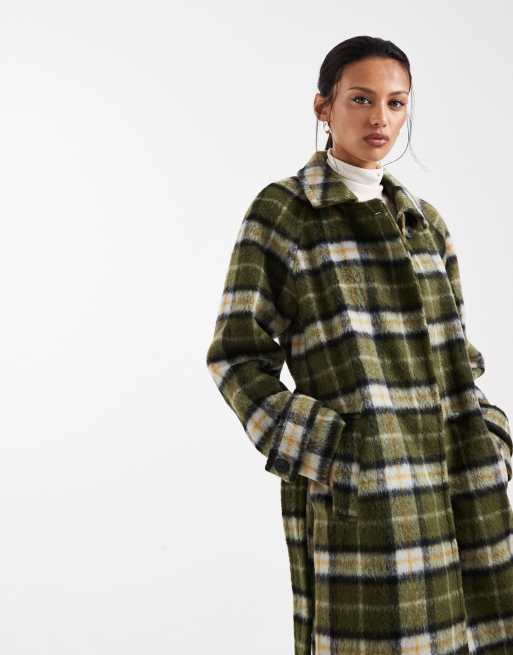 Abrigo de vestir caqui a cuadros con cinturón y acabado cepillado de Vero Moda, 2 de 4