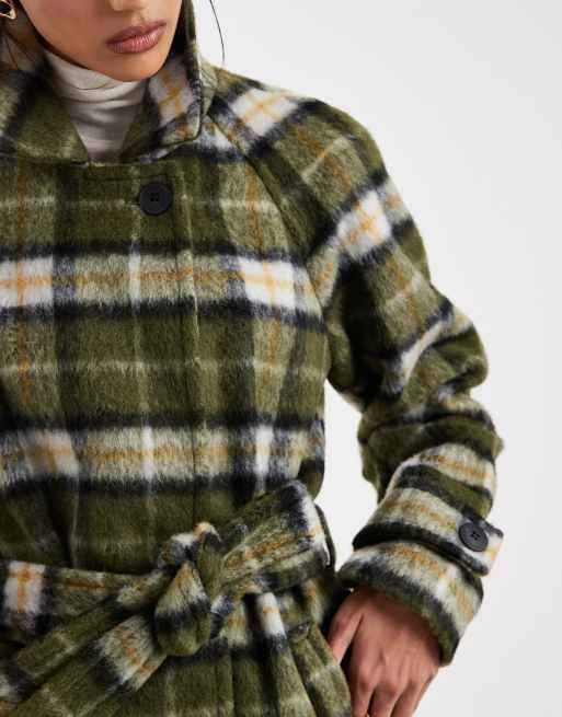 Abrigo de vestir caqui a cuadros con cinturón y acabado cepillado de Vero Moda, 4 de 4