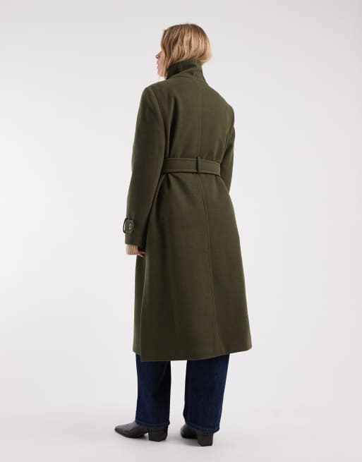 Abrigo de vestir caqui con cuello alzado de Miss Selfridge Petite, 3 de 4