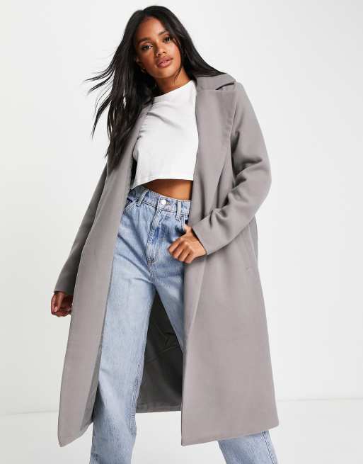 Abrigo de vestir gris con cinturón Chai de Threadbare | ASOS