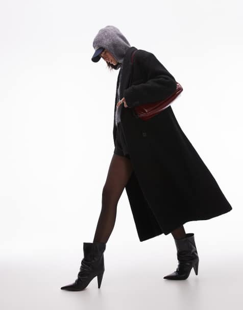 Abrigo de vestir negro de mezcla de lana cepillada premium de Topshop - view 1