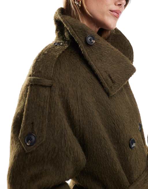 Abrigo estilo gabardina caqui con cuello alzado y acabado cepillado de ASOS DESIGN, 3 de 4