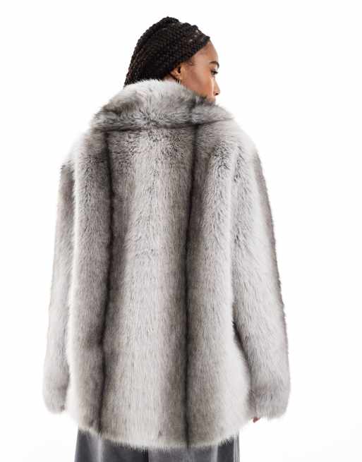 Abrigo gris a rayas con ribetes de estilo vintage de piel sintética de ASOS DESIGN Tall, 2 de 4