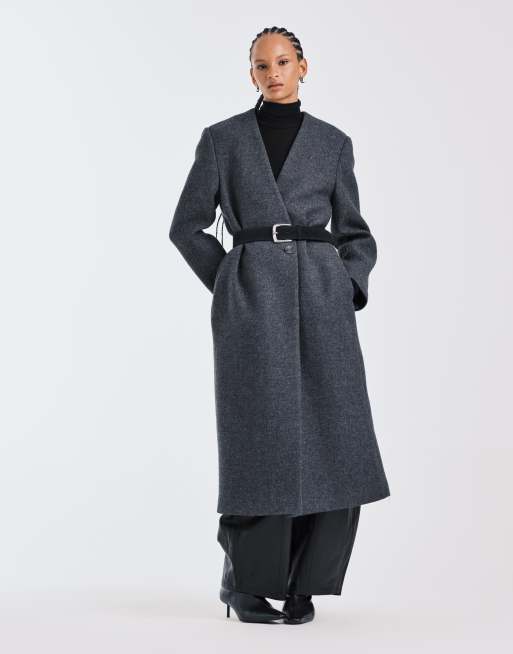 Abrigo gris carbón sin solapas de mezcla de lana premium ASOS DESIGN, 4 de 4