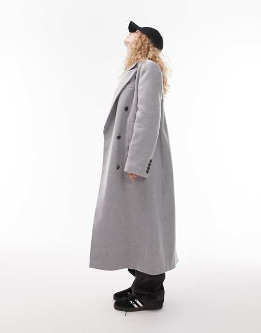 Abrigo gris con hombros marcados de lana de Topshop