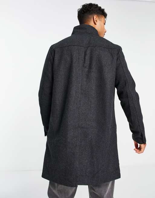 Abrigo gris oscuro con cuello alzado de lana de Jack & Jones Premium, 2 de 4