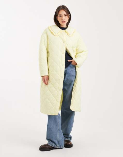 Abrigo largo amarillo pastel guateado de Miss Selfridge - view 1