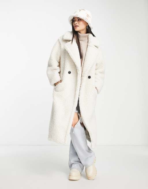 Abrigo largo blanco invierno de tejido tipo peluche Gertrude de UGG