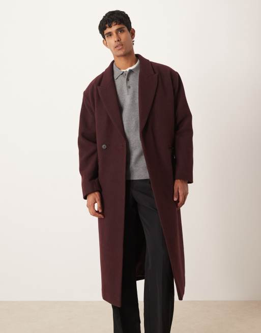 Abrigo largo burdeos extragrande de mezcla de lana de ASOS DESIGN, 2 de 5