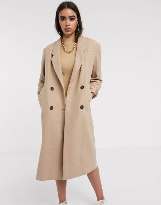 Abrigo largo camel de doble botonadura de ASOS DESIGN
