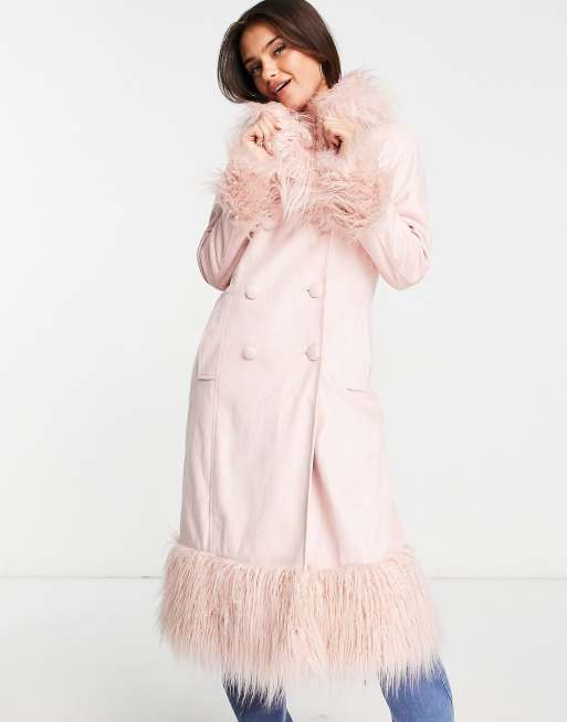 Abrigo largo estilo mongol con ribete de pelo sintético y antelina de Miss Selfridge , 4 de 4
