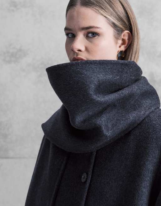 Abrigo largo gris carbón con bufanda desmontable de tejido rico en lana premium de ASOS DESIGN, 3 de 4