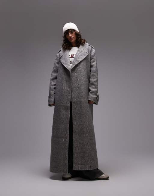 Abrigo largo gris extragrande con patrón de espiga de Topshop   , 2 de 4
