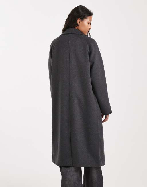 Abrigo largo gris oscuro jaspeado extragrande de mezcla de lana de Vero Moda, 3 de 4
