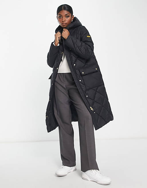 Abrigo largo negro acolchado con capucha Volante de Barbour International 