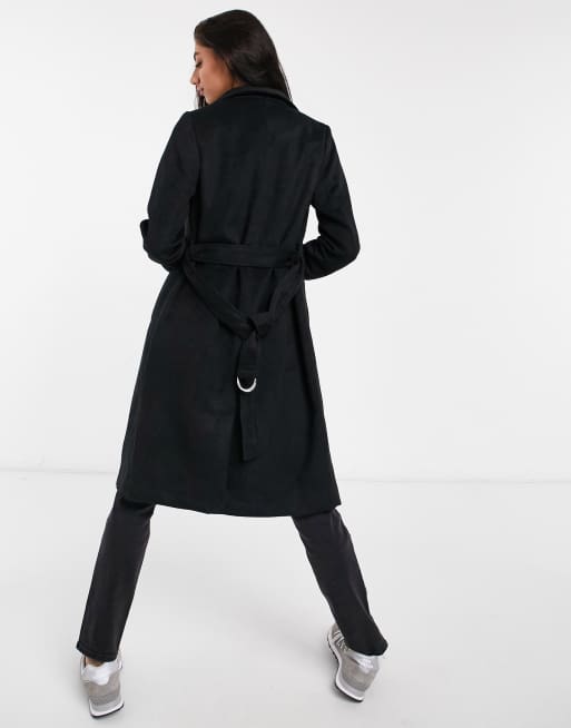 Abrigo largo negro con diseño de hombros caídos y cinturón de New Look Tall, 2 de 4