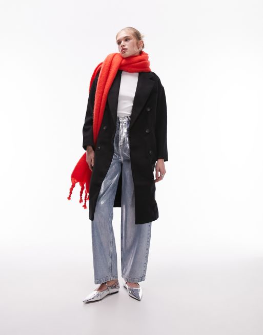 Abrigo largo negro con doble botonadura de Topshop, 4 de 4