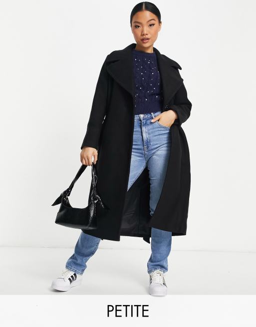 Abrigo midi negro de estilo formal con diseño cruzado y anudado de Forever New Petite